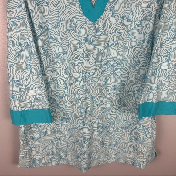 L.L. Bean Tropical Beach Nylon Blend Tunic Hooded Top Large Blue - Picture 4 of 13